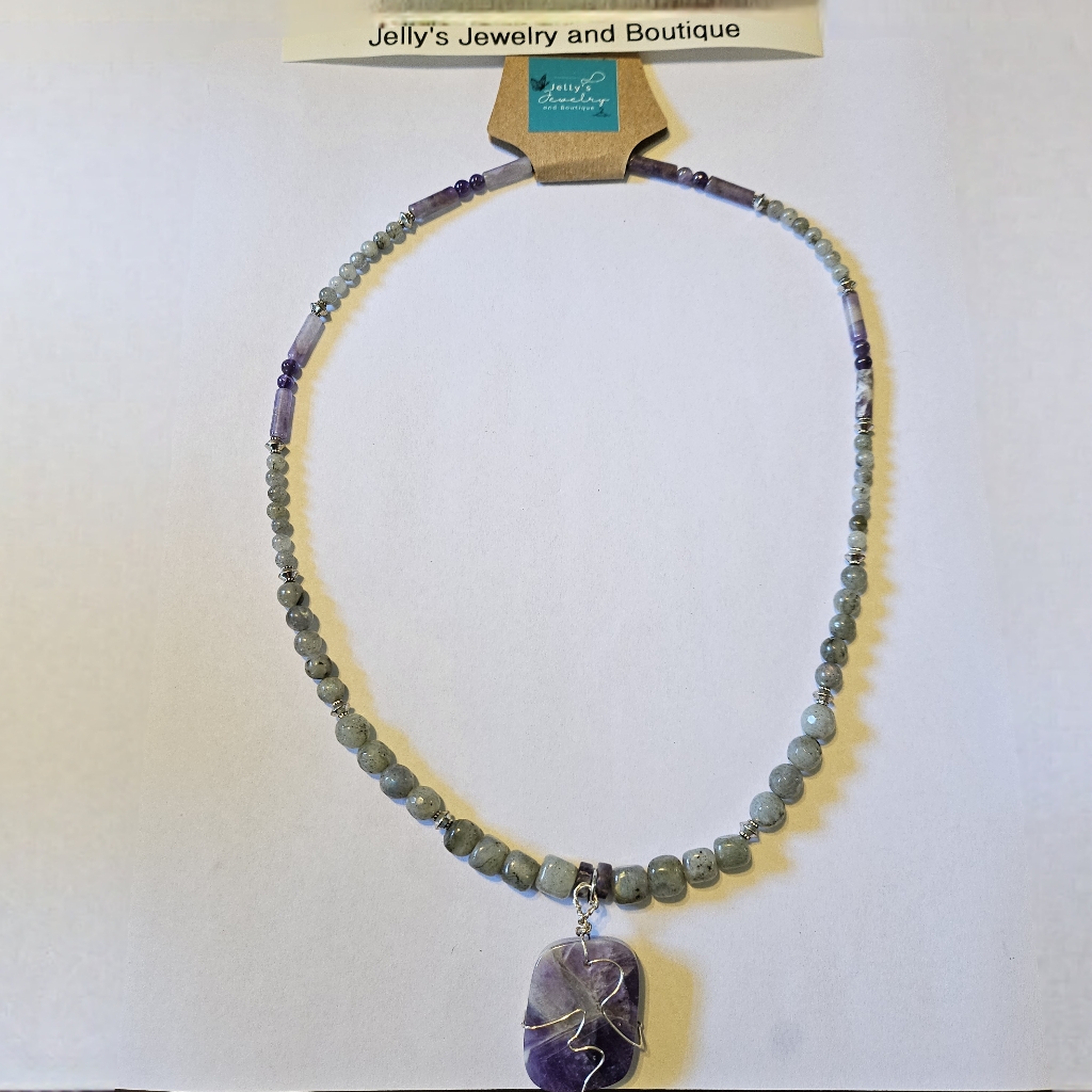 Jelly's Jewelry And Boutique Handcrafted, Nwt, Amethyst Stone Beaded Necklace